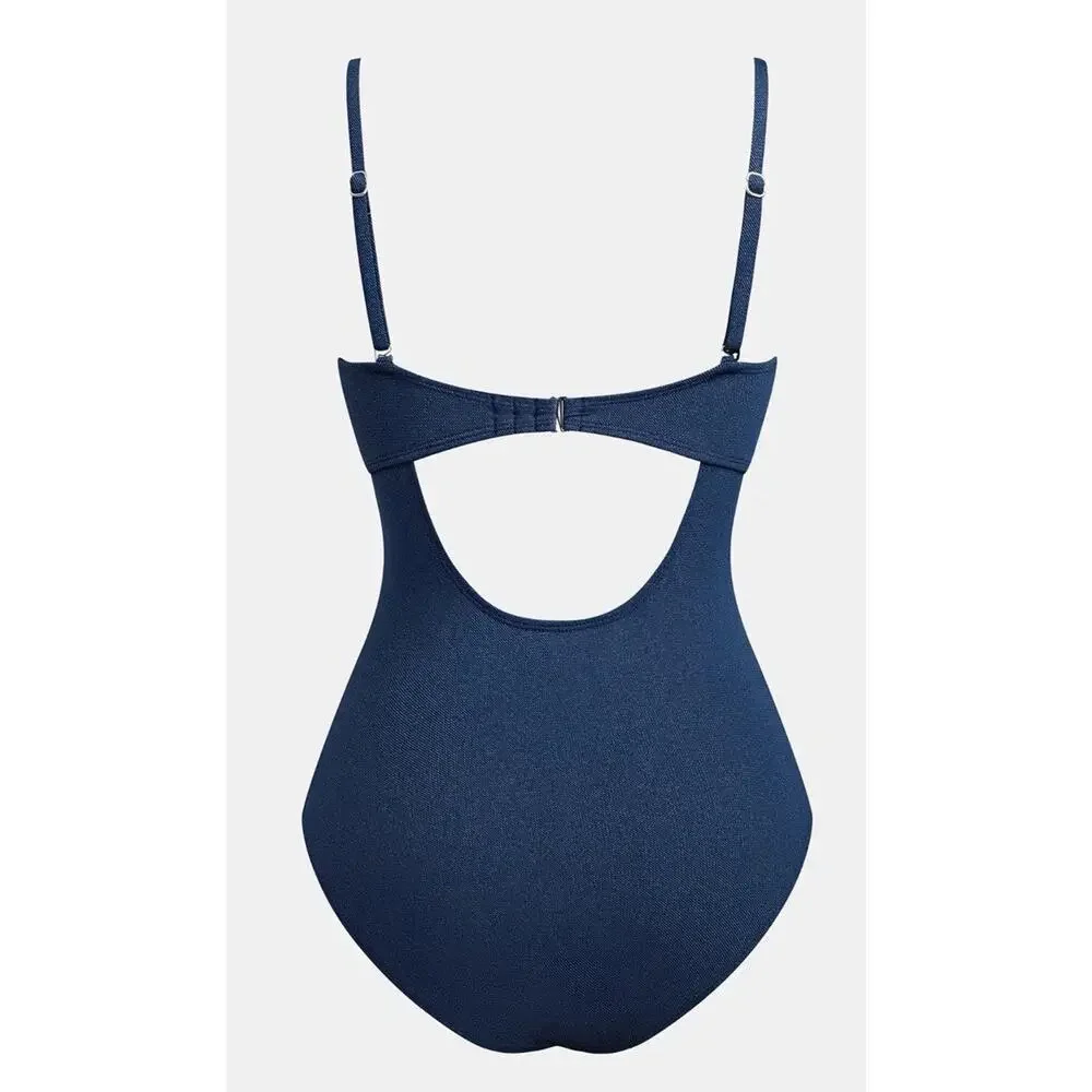 Cupshe NWT Olivia Culpo Bandeau Cutout One Piece Blue Swimsuit Size Medium